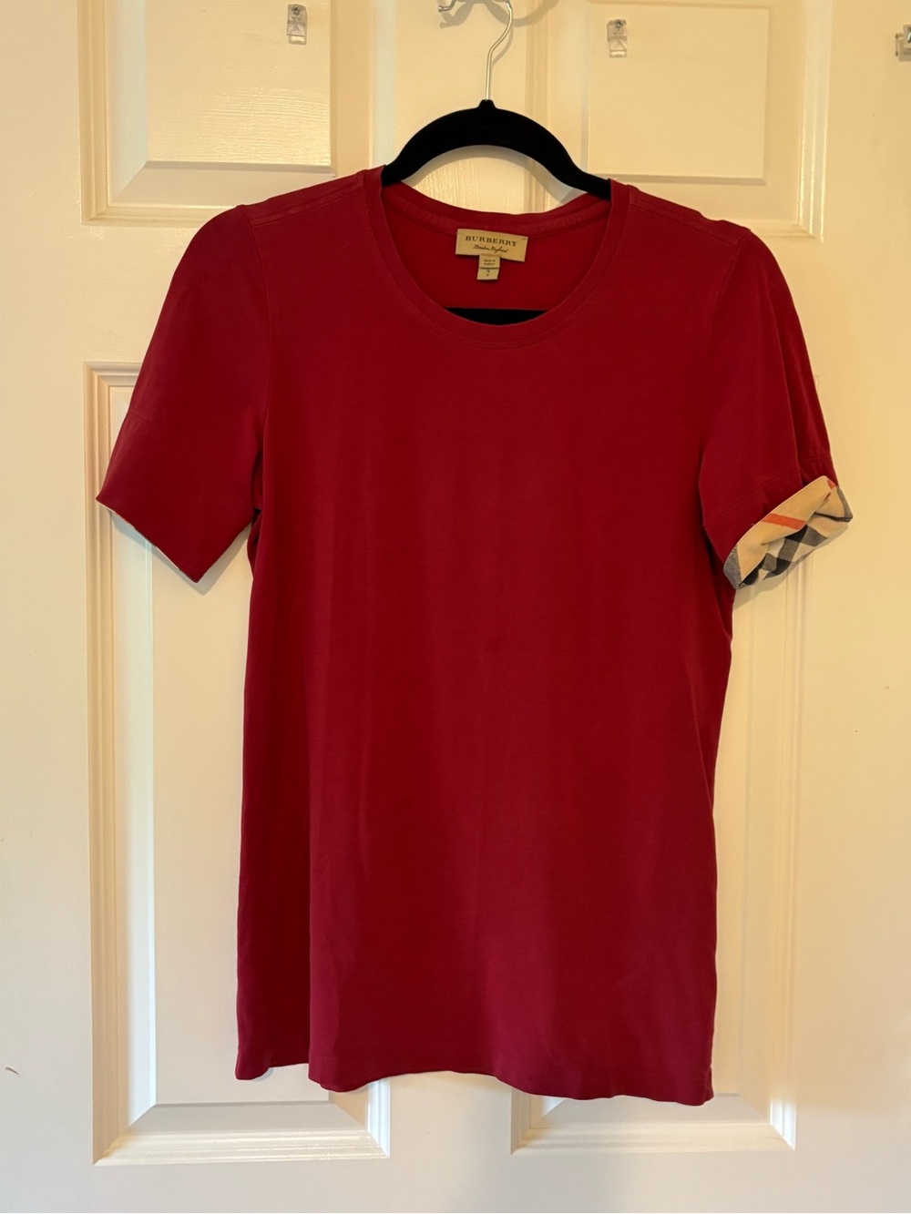 Burberry Red Short Sleeve Tee with Signature Check Cuff